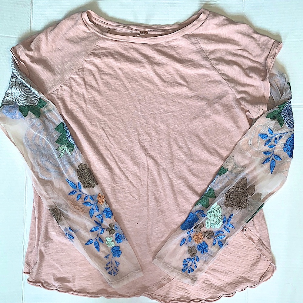 Free People Light Pink Sheer Long Sleeve